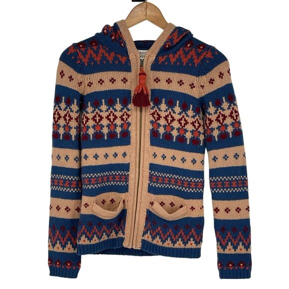Sparrow Anthropologie Chunky Full Zip Tassel Fringe Hood Sweater Size XS Cozy - Picture 1 of 6